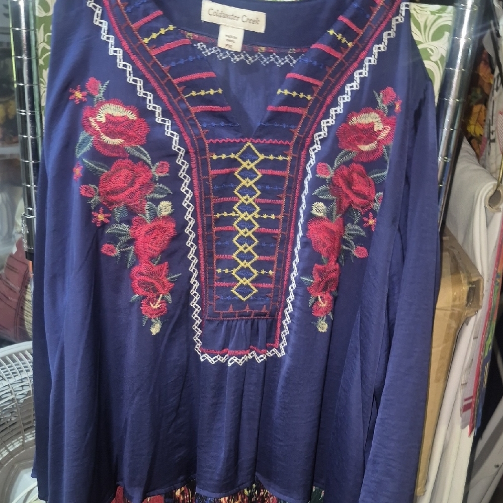 Coldwater Creek Women's Blue Embroidered Top